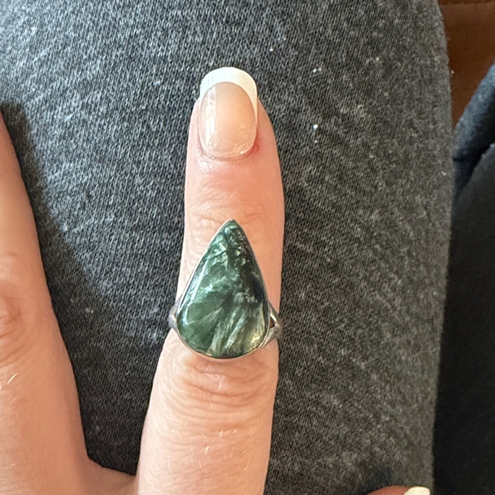 Teardrop seraphinite Green Stone Statement Ring for Women